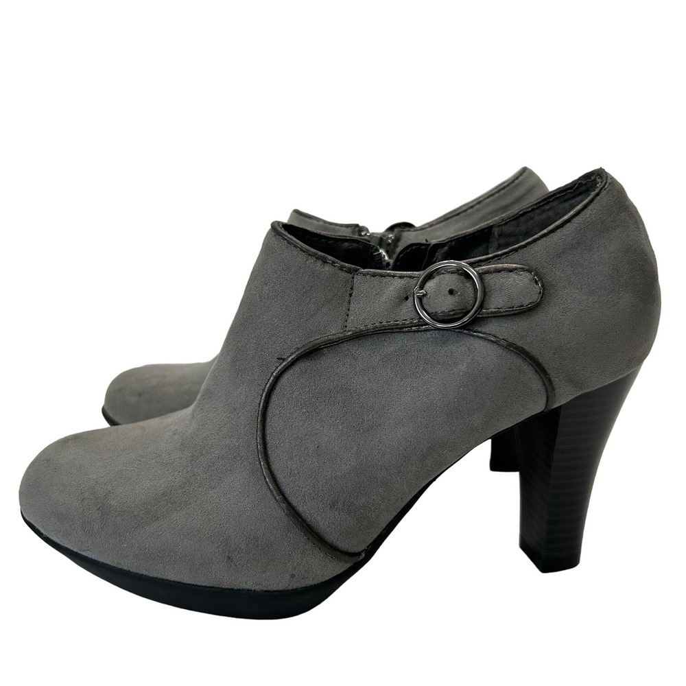 Solesenseability Karine Ankle Booties Womens 6 Grey Good Faux Suede‎ Block Heel